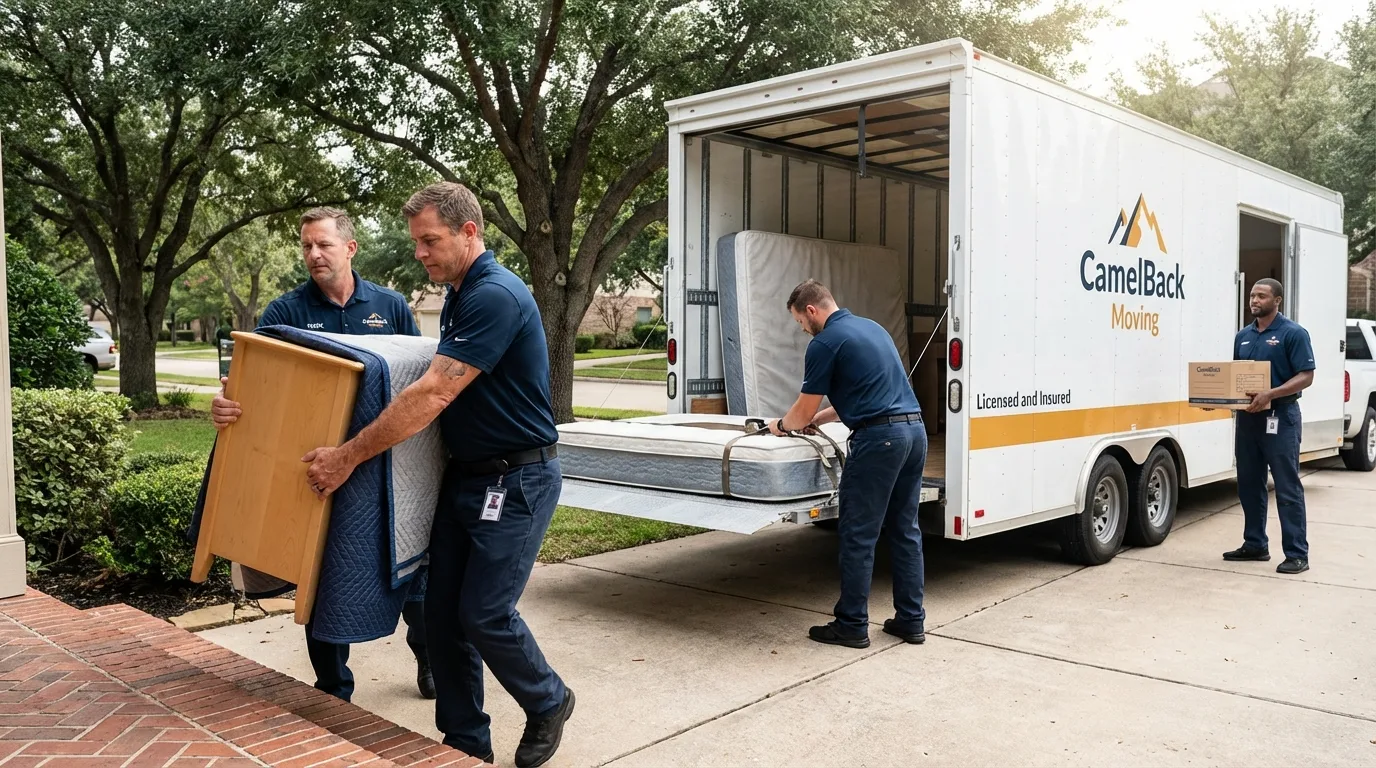 Crew loading residential truck for cross-state move from Chicago Heights, IL