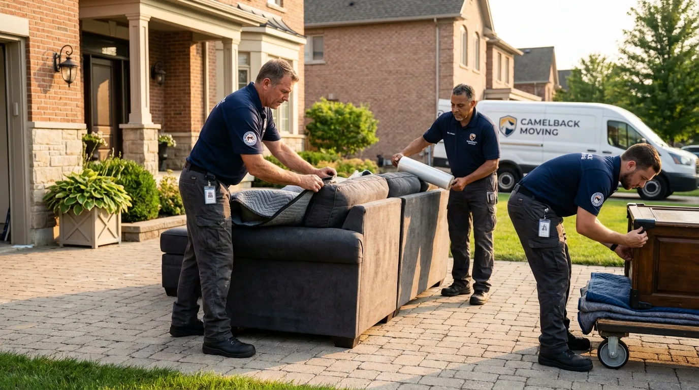 Large estate moving crew wrapping furniture in Chicago Heights, IL